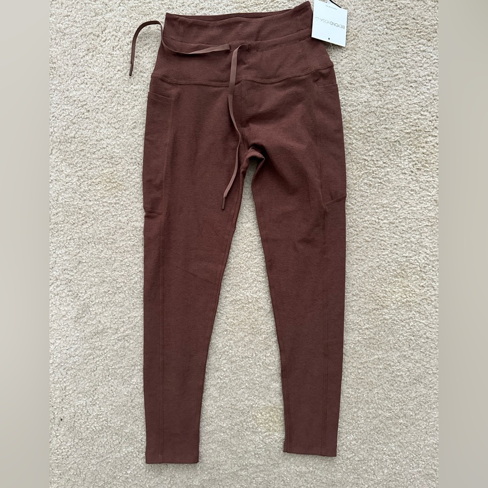 NWT beyond yoga spacedye leggings brown drawstring waist pockets medium